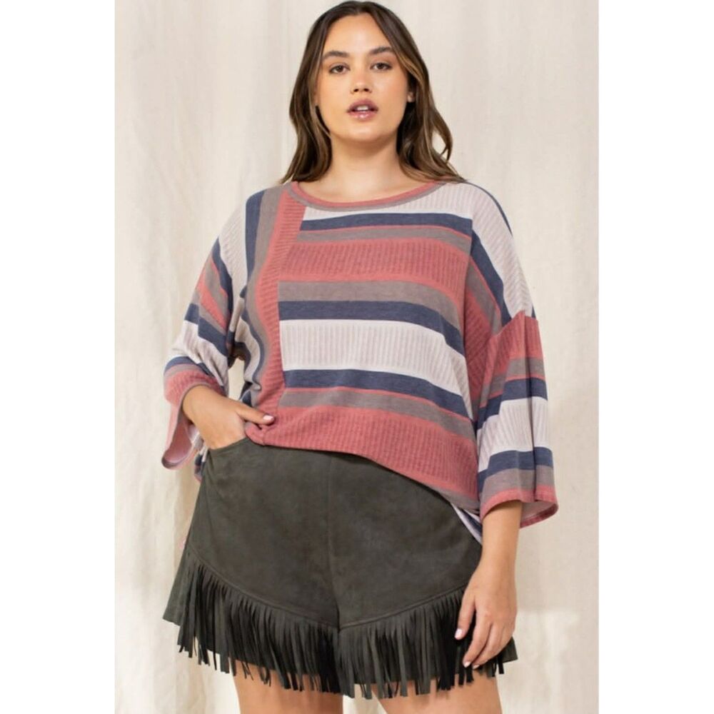 NWOT Size 1X Oddi Stripe Printed Oversized French Terry Top